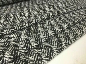 New High Class Heavy White Black Herringbone Wool Boucle Fabric 59" 151 cm - Picture 1 of 7