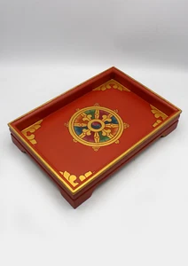 Handcrafted Dharmachakra Rectangular Tibetan Tray- Red - Imagen 1 de 4