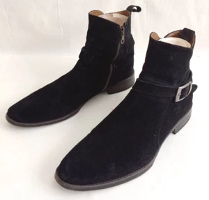 Barney’s NY Men’s size 9M Black Suede Leather Ankle Buckle side Zip Boots italy - Picture 1 of 12