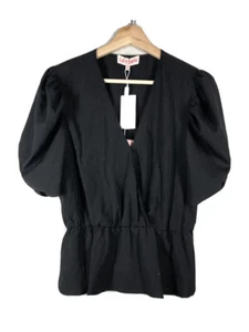 Leyden S Black NWT Surplice Neck Puff-Sleeve Top 70287lma-g95 - Picture 1 of 11