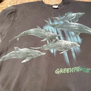 Vtg Green Peace Dolphin Sweatshirt Crewneck Black  2 sided Rare EUC FOTL Grail  - Picture 1 of 9