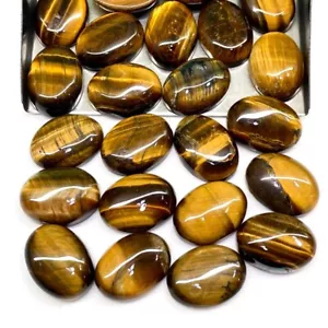 25 Pcs Natural Certified Oval Cabochon Tiger Eye Loose Gemstone Wholesale Lot - Picture 1 of 12