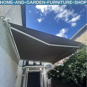 3x2.5m Manual Patio Awning Retractable Canopy with Crank Handle & Fittings Black - Picture 1 of 13