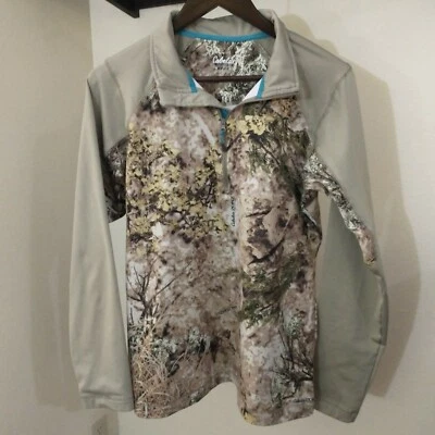 Cabelas Zonz Western Woodlands Sweatshirt Women’s Medium Camo Beige 1/2 Zip - Image 1 of 4