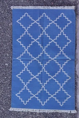 Rugmoda Blue Trellis Geometric Rug - Image 1 of 4