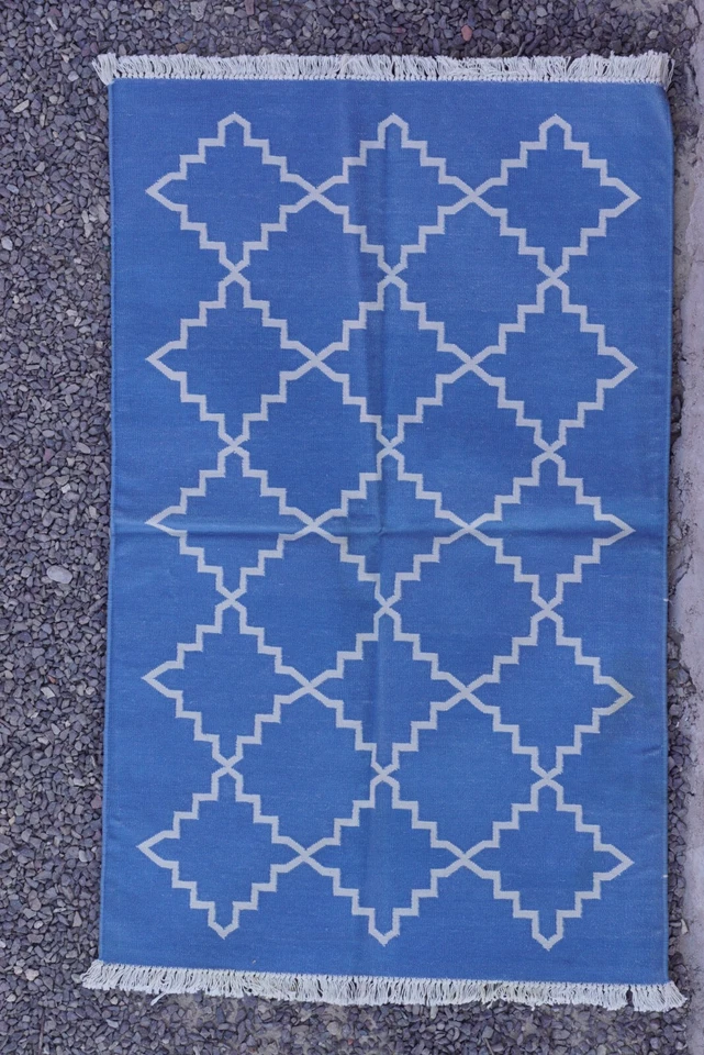 Rugmoda Blue Trellis Geometric Rug - Image 1 of 4