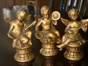 Retro VTG Angel Band Gold Set 3 Hollywood Regency Cain Sloan Paper Mache Japan - Picture 1 of 11