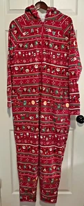 NWT Disney Minnie Mouse Hooded Christmas Holiday Red Bodysuit 1 Piece Pajamas XL - Picture 1 of 22