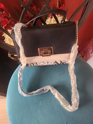 ALDO ~ Bandolera Estampado Serpiente con Negro y Rosa ~ Bolso Cartera Cadena Dorada ~ ¡NUEVO! Foto 1 de 3