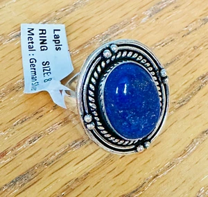 Lapis Lazuli Real Gemstone Ring 1 Inch Embellished Setting Ring Size 8 - Picture 1 of 8