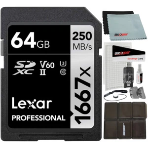Lexar Professional SDHC / SDXC 1667x UHS-II 64GB Memory Card + Accessory Bundle - Picture 1 of 5