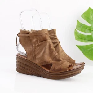 Miz Mooz Womens Anna Sandal Size 40 9 Bronze Leather Wedge Platform Rouched Shoe - Picture 1 of 12