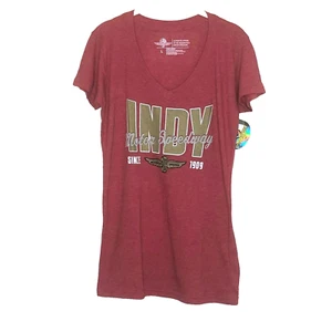Indy Motor Speedway Authentic Tee Shirt Womens Large Red Short Sleeve V-Neck New - Picture 1 of 6
