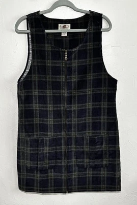 Vintage Fargo Clothing American Outpost 90s Plaid Corduroy Jumper Zip Dress Sz L - Image 1 of 4