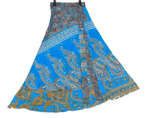 Sushila Vintage Art Silk Saree Magic Wrap Reversible Skirt Turquoise Blue Dress - Picture 1 of 9