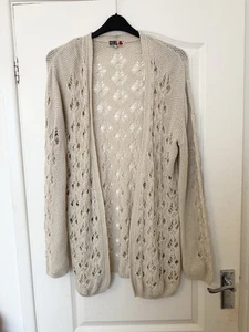 Chelsea Girl Open Knit Crochet Cream Longline Cardigan Y2K - Picture 1 of 12