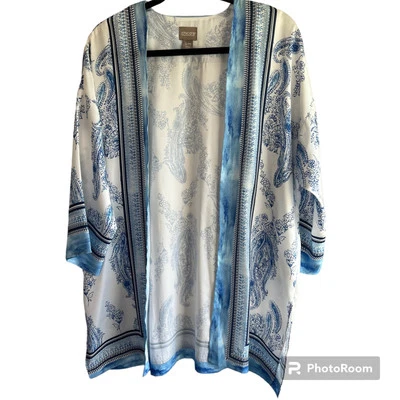 Chico's women's blue/white paisley floral dolman sleeve kimono Size S/M - Image 1 of 4