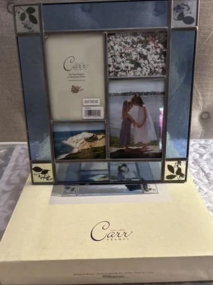 Vintage Carr  Picture Collage Frame Blue Stained Glass Dried Flowers New - Image 1 of 4