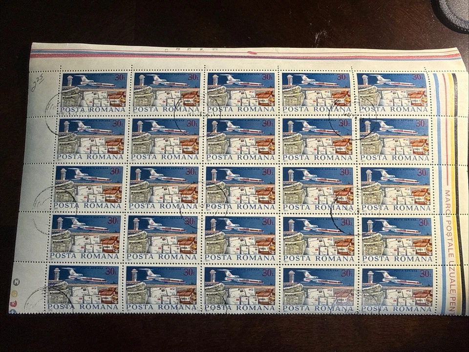 Sello RUMANIA SC C214 1977 avión, hoja bloque de 25 CTO Foto 1 de 2