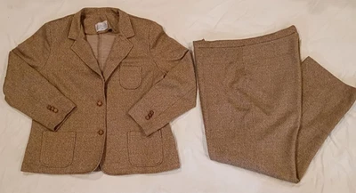 Traje Pantalón Cape Cod Match Mates Años 70 Marrón Espiga De Colección Para Mujer Talla 18” Foto 1 de 4