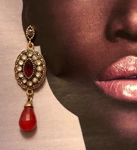 Pendientes colgantes araña cristal marcasita cornalina chapados en oro - Imagen 1 de 8