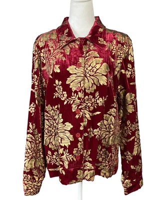 Chaqueta Erin London Mujer XL Floral Brocado Terciopelo Abotonada Vacaciones Top Foto 1 de 4