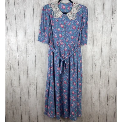 Vtg Belle France Jane Schaffhausen Floral Dress Size 12 Purple Midi Cottagecore - Image 1 of 4