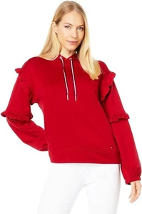 Tommy Hilfiger Damen Hoodie L Pullover Sweatshirt Rüschen Langarm Rot 70€ - Bild 1 von 6
