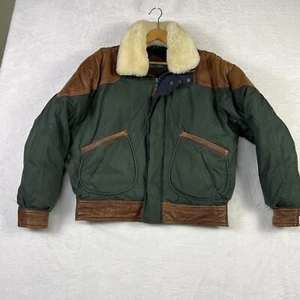 Vintage Andrew Marc Down Jacket Men's M Lamb Fur Leather Trim Flannel Lined - Picture 1 of 21