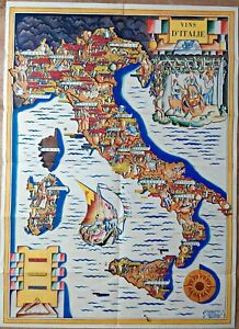 Rare 1933 Umberto Zimelli Pictorial Wine Map, Vins D'Italie, Wines of Italy