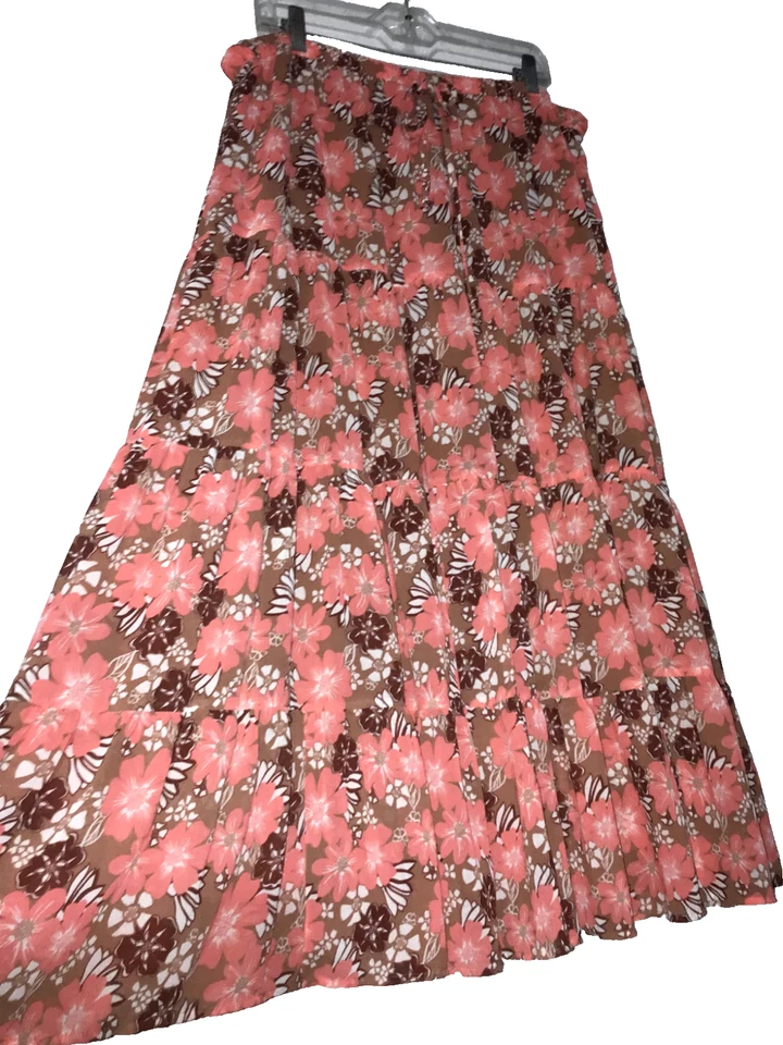 Aerie Womens Pink Floral Tiered Maxi Skirt Elastic Waist 36" Long Size 2XL - Image 1 of 4