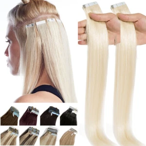 40PCS 100G THICK Tape In Skin Weft 100% Real Human Remy Hair Extensions Blonde F - Picture 1 of 34
