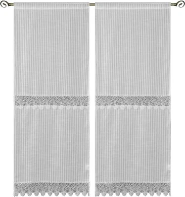 coppia di tendine art lille in tessuto bianco effetto lino con macramè - Image 1 of 4