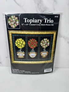 Design Works "Topiary Trio" Vintage Flower Cross Stitch New 12"x16" #2418 - Picture 1 of 4