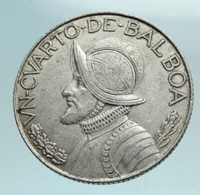 1961 PANAMA OLD Vintage CONQUISTADOR Silver Quarter w BALBOA Spanish Coin i79573 - Image 1 of 3