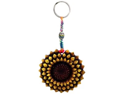 Yellow Sunflower Keychain Handmade 3D Macrame Keyring Boho Art Car Bag Accessory - Image 1 of 3