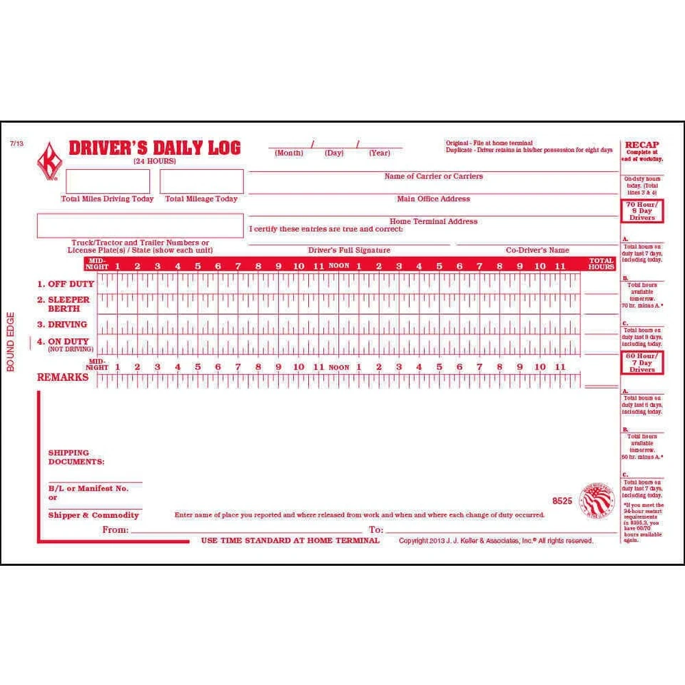 Driver Daily Log Book (25 pack) with Detailed DVIR & Daily Recap, 2-Ply, Carbon - Image 1 of 1