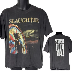 Vintage Slaughter Stick It To Ya Distressed Single Stitch Rock Band Tee Shirt L - Picture 1 of 8