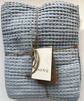Linen Q Blue Waffle Linen Throw Breathable 53”x 81”Airy Linen Fabric Light Blue - Image 1 of 4