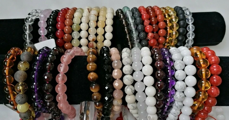 Edelstein Armband Stretch A - Z echte Edelstein Kugel u. fac. 8 mm versch. Länge - Bild 1 von 1