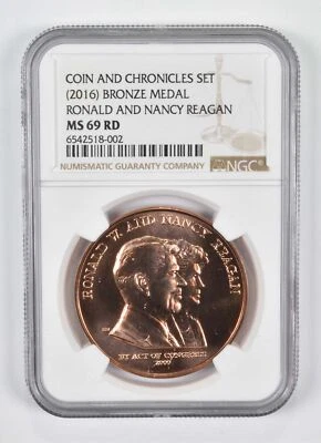 (2016) MS69 RD Bronze Medal Ronald & Nancy Reagan Coin and Chronicles NGC - Image 1 of 4