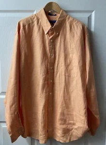 Alan Flusser Leinen Hemd Herren XXL Orange Button Down LS Freizeit Urlaub Tasche - Bild 1 von 7