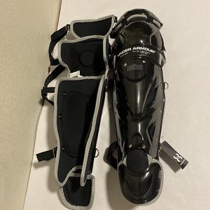 Under Armour UALG-2SRVS Baseball Catcher Leg Guards Black Gray White - Picture 1 of 12