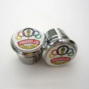 Vintage Style Pinarello Olympic Chrome Racing Bar Plugs, Caps, Repro - Picture 1 of 3