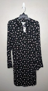 NWT Market & Spruce Womens Plus 2X Black Floral Tie Vasilisa Twill Shirt Dress - Picture 1 of 7