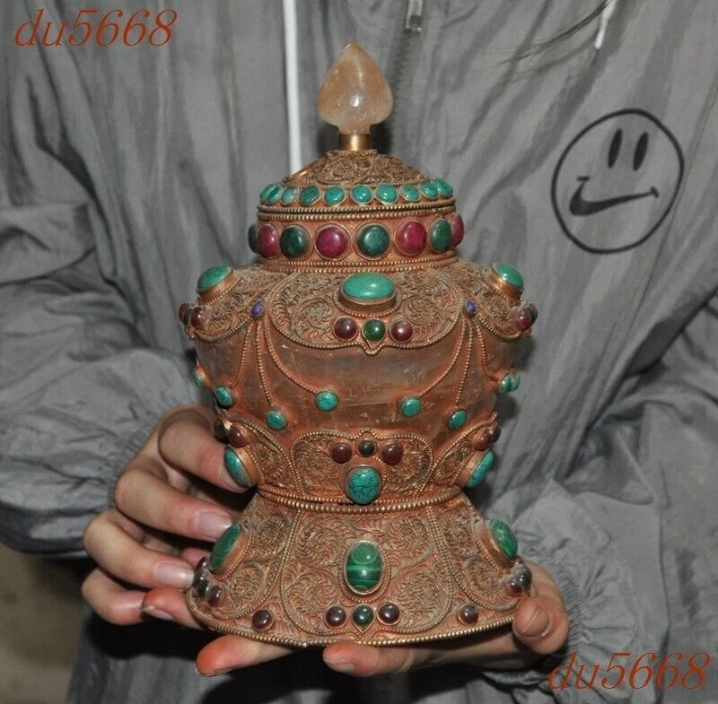 8,4" filigrana dourada prata incrustada cristal gema tanques tanque Crock pote frasco vasilha - Imagem 1 de 4