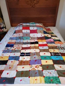 SALE! WAS 75. VINTAGE HANDMADE MULTICOLORED QUILT. 42 1/2W X 63L. - Picture 1 of 6