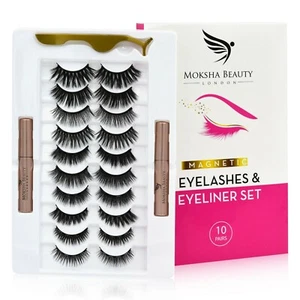 Magnetic Eyelashes - 10 Pairs NO GLUE False Eyelashes, Reusable, Waterproof - Picture 1 of 11