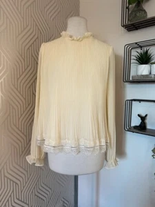 River Island London cream frill neck pleated blouse size 14 - Picture 1 of 6