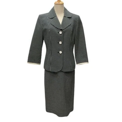 Le Suit Polka Dot Skirt Suit Black White Professional Business Set Size 8 Office - Image 1 of 4